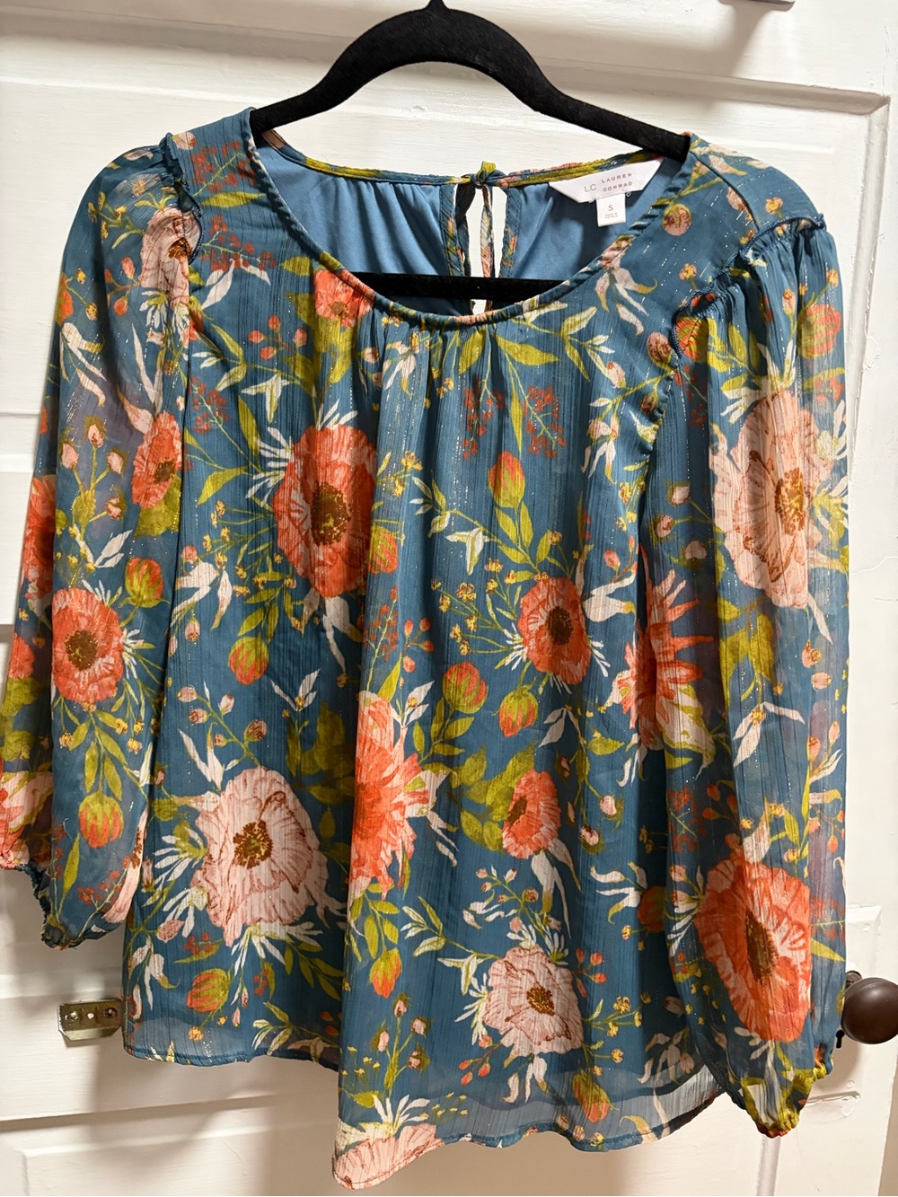 LC Lauren Conrad Blue Floral Peasant Blouse